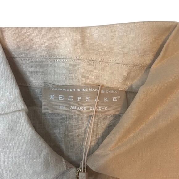 Keepsake Linen Lace Button-Up Blouse XS Tan Long Sleeve Resort NWT - Picture 6 of 7